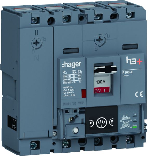 Disjoncteur Boitier Moulé h3+ P160 ENERGY 4P4D In100A Icu70kA à cage HES101NC