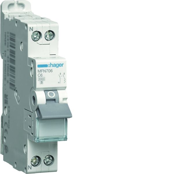 Disjoncteur 6A 1P+N 3kA courbe C connexion à vis 1 Module MFN706