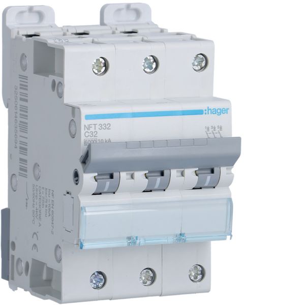 Disjoncteur 32A 3P 6-10kA Courbe C 3module NFT332