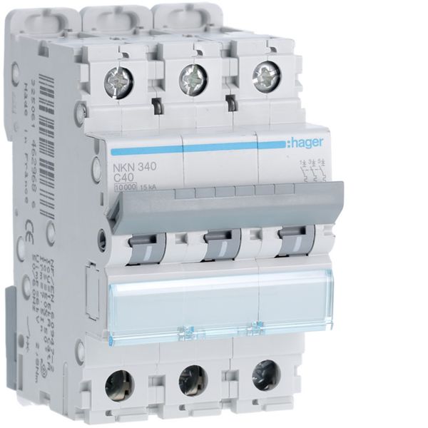 Disjoncteur 40A 3P 10-15kA Courbe C 3modules NKN340