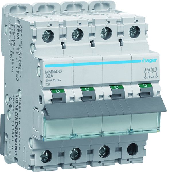 Disjoncteur magnétique 4P 20kA 32A 400V access. indicateur IEC 947-2 MMN432