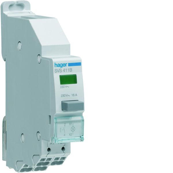 Bouton poussoir à impulsion 0O+1F 16A + voyant LED 230VAC Vert 1 module QCPB SVS411B