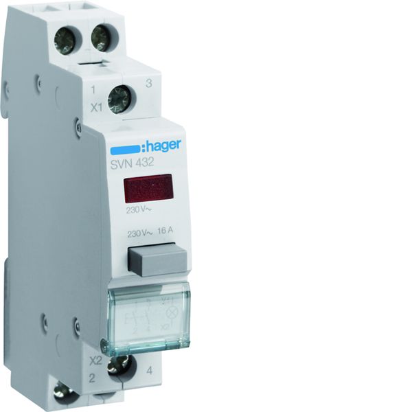 Bouton poussoir à impulsion 0O+2F 16A + voyant LED 230 - 230VAC Rouge 1 module SVN432