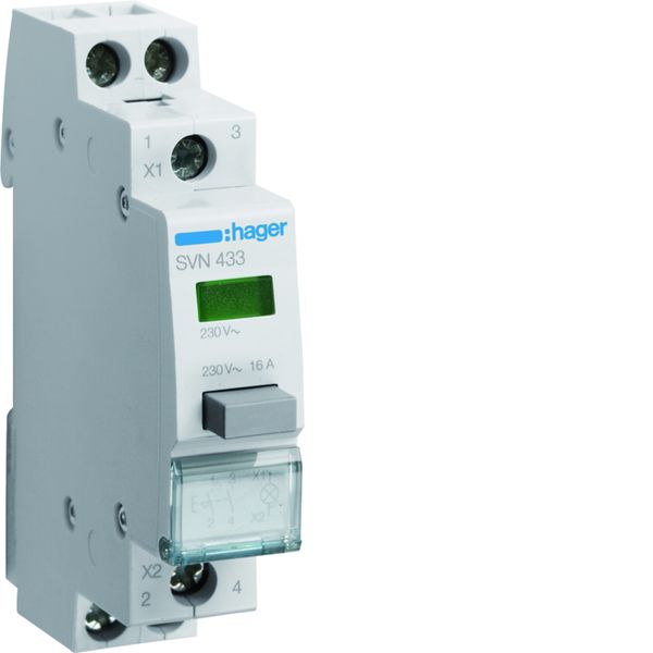 Bouton poussoir à accrochage 0O+2F 16A + voyant LED 230 - 230VAC Vert 1 module SVN433