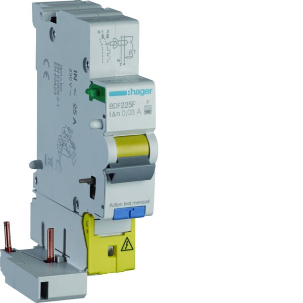 Bloc différentiel 25A 30mA 1P+N type F à bornes décalées BDF225F