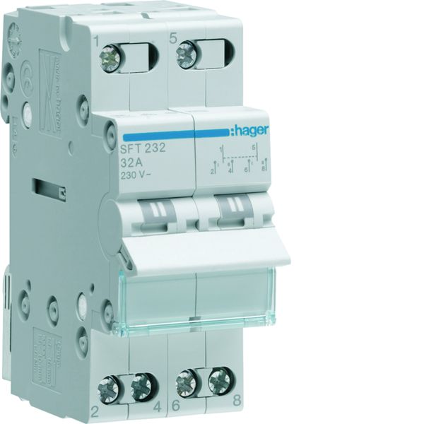 Inverseur avec point zéro 32A 2P 230 - 230VAC 2 modules SFT232