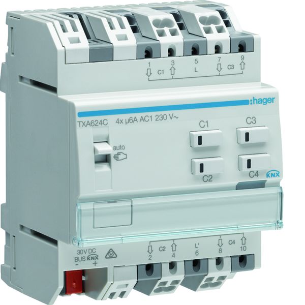 Actionneur KNX 4 sorties volets et stores à bannes pour moteur 6A/230V TXA624C