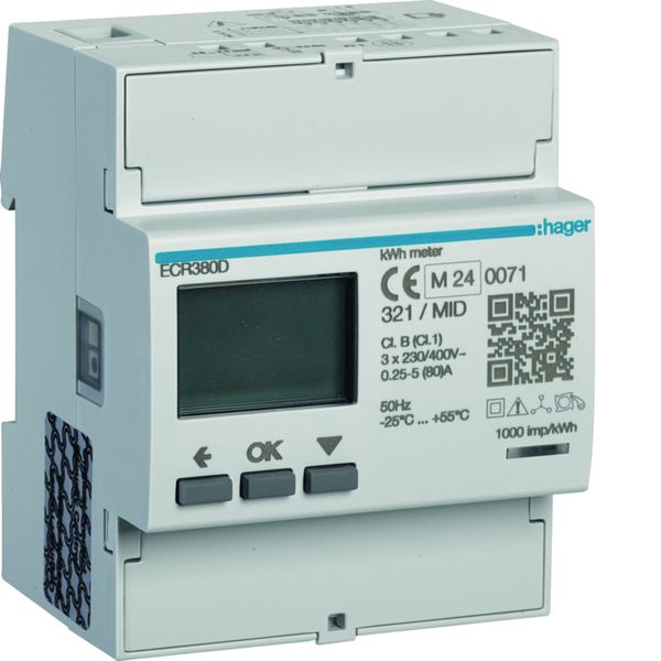 Compteur d'énergie monophasé 80A communiquant MOBDUS RS485 bornes rapides RJ45 ECR380D