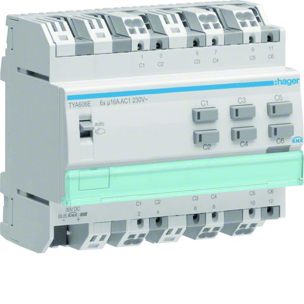Actionneur KNX 6 sorties 16A/230V capacitif avec mesure de courant, Mode ETS TYA606E