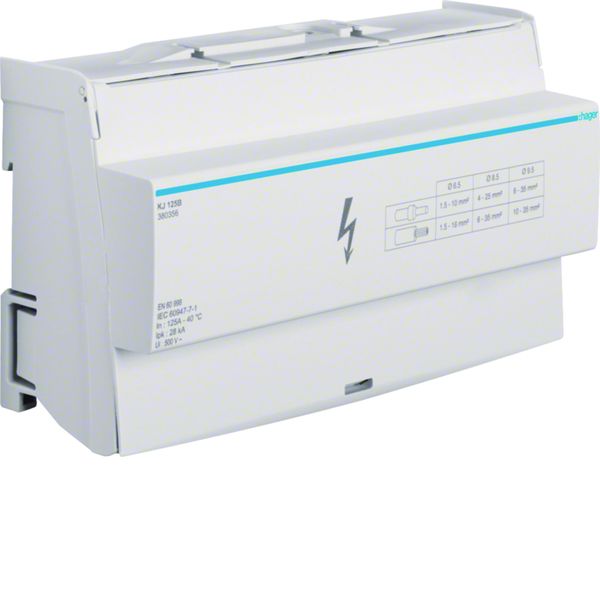 Répartiteur 125A, tétrapolaire, 1x 10-35mm²/ 3x 6-35² / 11x 1,5-16² par phase KJ125B