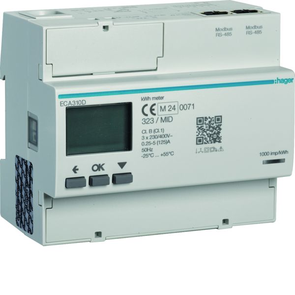 Compteur d'énergie triphasé 125A communiquant MOBDUS RS485 bornes RJ45 MID ECA310D