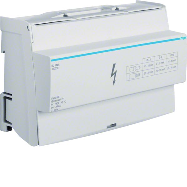 Répartiteur 160A, tétrapolaire, 1x 25-70mm²/ 3x 10-35² / 8x 2,5-25² par phase KJ160A