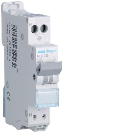 [HAG-MFS716] Disjoncteur Phase+ Neutre 16A 3kA Courbe C connexion automatique SanVis 1 Module MFS716