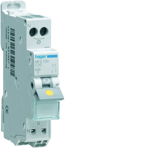 [HAG-MFS720] Disjoncteur Phase+ Neutre 20A 3kA Courbe C connexion automatique SanVis 1 Module MFS720