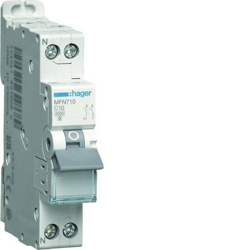 [HAG-MFN710] Disjoncteur Phase + Neutre 10A 3kA Courbe C bornes à vis 1 Module MFN710
