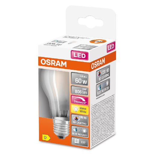 [OSR602571] LED SuperStar+ Standard verre dépoli variable 5,8W=60 E27 chaud - 602571