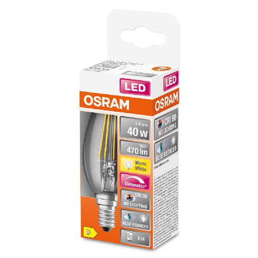 [OSR602731] LED SuperStar+ Flamme clair filament variable 3,4W=40 E14 chaud - 602731