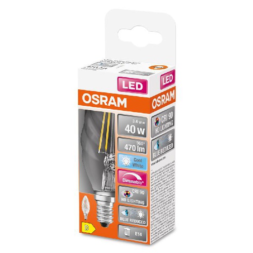 [OSR602854] LED SuperStar+ Flamme coup de vent cl fil variable 3,4W=40 E14 ch - 602854