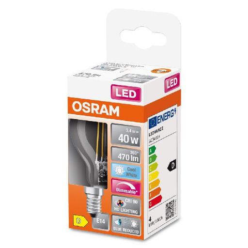 [OSR603172] LED SuperStar+ Sphérique clair filament variable 3,4W=40 E14 froid - 603172