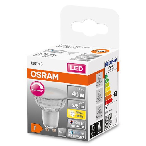 [OSR613164] Spot PAR16 SuperStar+ LED 36° verre variable 6,7W=46 GU10 chaud - 613164