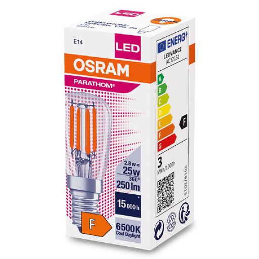 [OSR616837] Osram LED FIL Parathom T26 25 Claire 865 E14 2,8W Verre - 616837