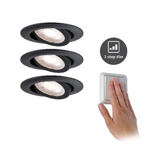 [PAU92995] Kit Encastré 3-stepdim orienta. LED 3x6W 3000K 230V Noir mat/plastique
