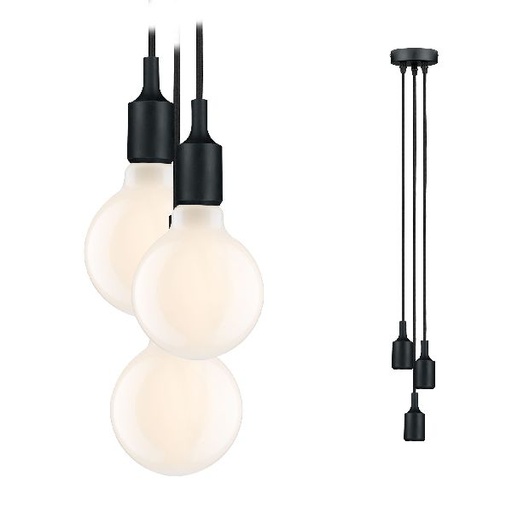 [PAU50343] Suspension E27 câble tissé 2m max 3x20W Noir 230V Silicone/Métal
