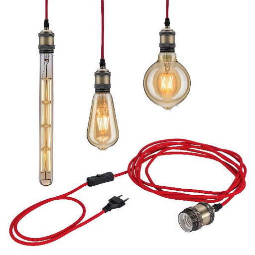 [PAU79770] Suspension Neordic Eldar avec prise max 1x20W E27 Rouge/Bruni 230V Métal