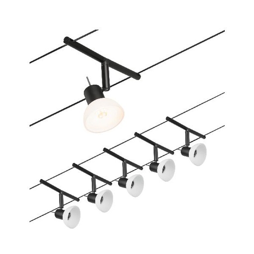 [PAU94450] Kit Wire Sheela max5x10W GU5,3 Noir mat/Chrome 12V CC 60VA plastique/Métal