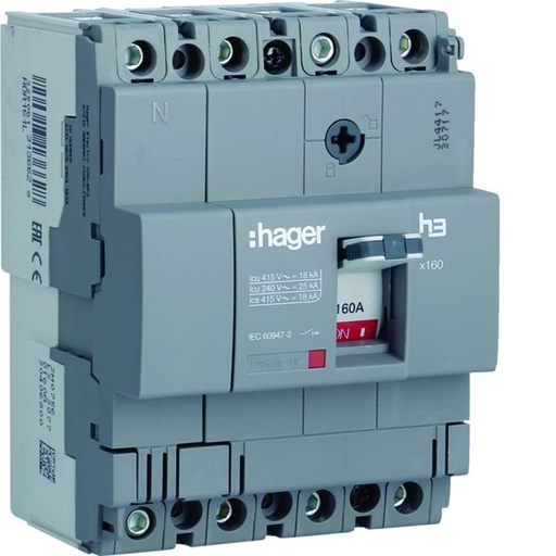 [HAG-HDA161L] Disjoncteur Boitier Moulé h3 x160 TM F/F 4P4D In160A Icu18kA à cage HDA161L