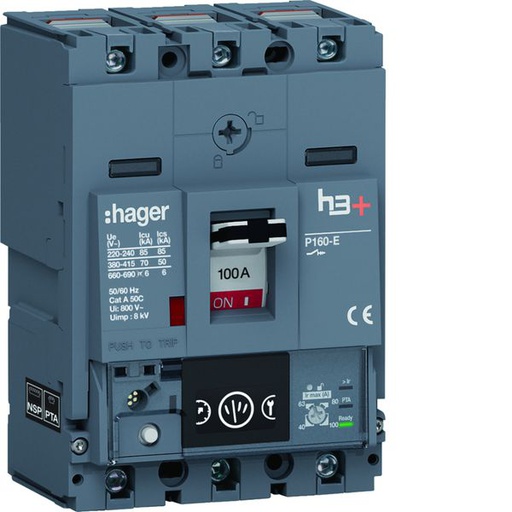 [HAG-HES100NC] Disjoncteur Boitier Moulé h3+ P160 ENERGY 3P3D In100A Icu70kA à cage HES100NC