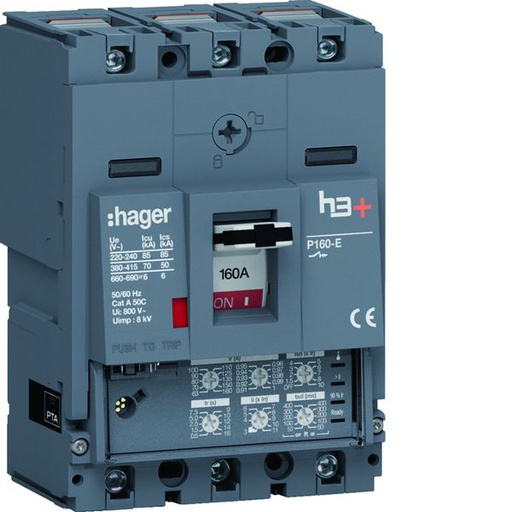 [HAG-HES160JC] Disjoncteur Boitier Moulé h3+ P160 LSI 3P In160A Icu70kA à cage HES160JC