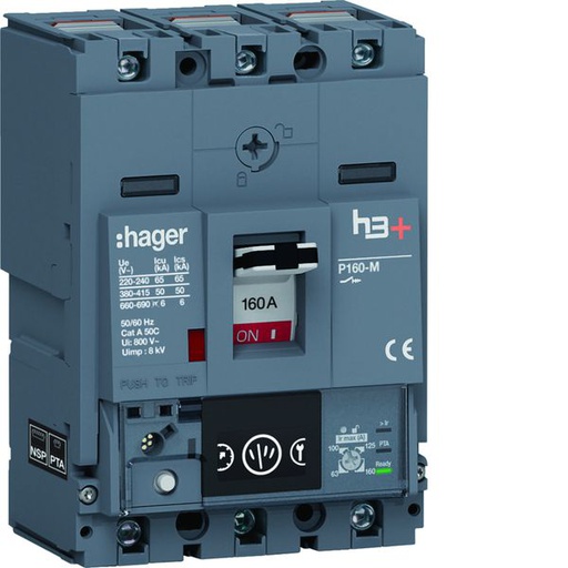 [HAG-HMS160NC] Disjoncteur Boitier Moulé h3+ P160 ENERGY 3P3D In160A Icu50kA à cage HMS160NC