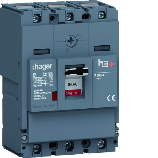 [HAG-HCS160AC] Interrupteur à déclenchement libre boitier moulé h3+ P160 3P In160A à cage HCS160AC