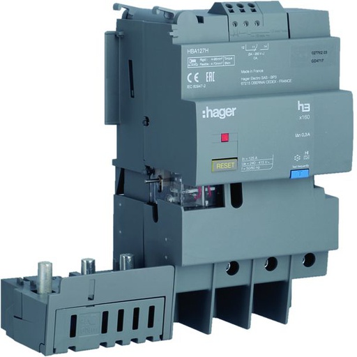 [HAG-HBA127H] Bloc différentiel x160 3P In125A Idn et temporisation fixes HBA127H