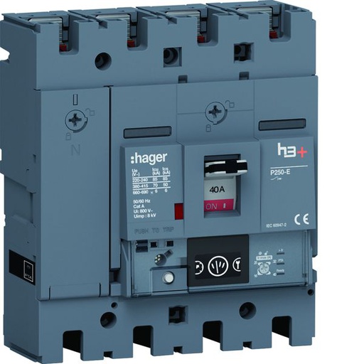 [HAG-HET041NR] Disjoncteur Boitier Moulé h3+ P250 ENERGY 4P4D In40A Icu70kA à plage HET041NR