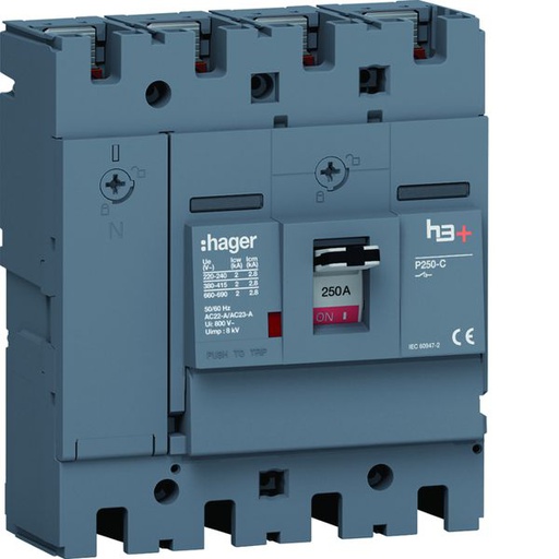 [HAG-HCT251AR] Interrupteur à déclenchement libre boitier moulé h3+ P250 4P In250A à plage HCT251AR