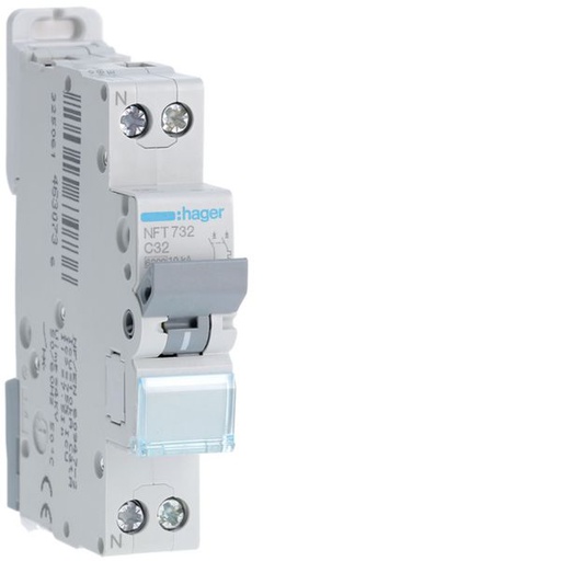 [HAG-NFT732] Disjoncteur 32A 1P+N 6-10kA Courbe C 1module NFT732