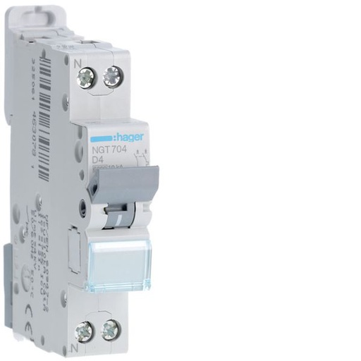 [HAG-NGT704] Disjoncteur 4A 1P+N 6-10kA Courbe D 1module NGT704