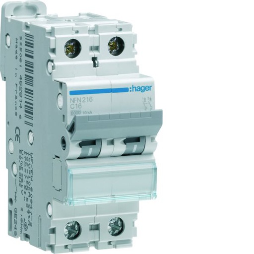 [HAG-NFN216] Disjoncteur 16A 2P 6-10kA Courbe C 2modules NFN216