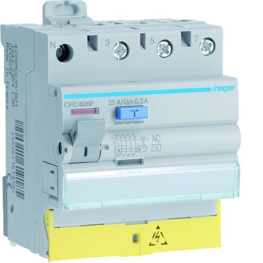 [HAG-CFC826F] Interrupteur différentiel 25A 300mA 3P+N type AC 50/60Hz à bornes décalées CFC826F