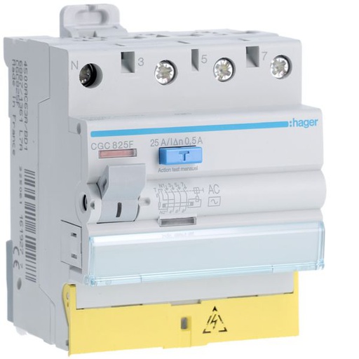 [HAG-CGC825F] Interrupteur différentiel 25A 500mA 3P+N type AC à bornes décalées CGC825F