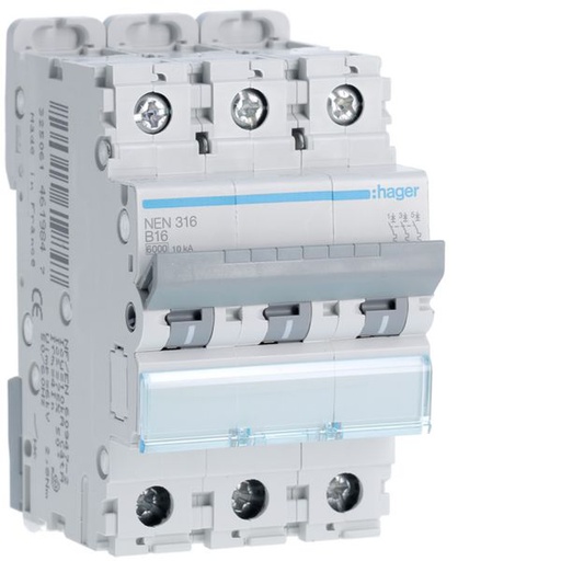 [HAG-NEN316] Disjoncteur 16A 3P 6-10kA Courbe B 3modules NEN316
