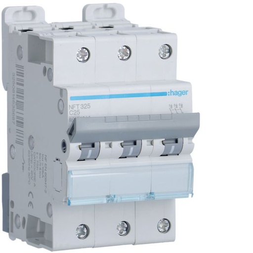 [HAG-NFT325] Disjoncteur 25A 3P 6-10kA Courbe C 3module NFT325