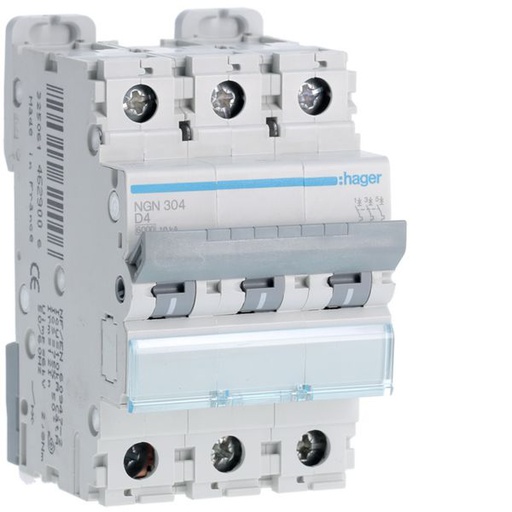 [HAG-NGN304] Disjoncteur 4A 3P 6-10kA Courbe D 3modules NGN304