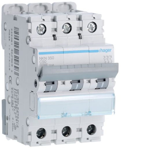 [HAG-NKN350] Disjoncteur 50A 3P 10-15kA Courbe C 3modules NKN350