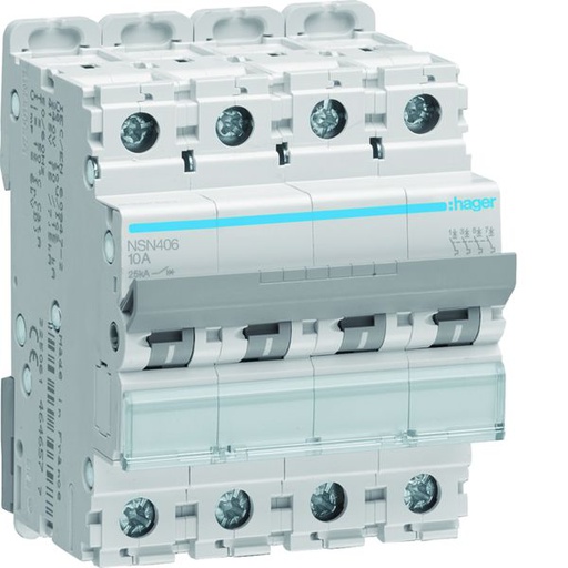 [HAG-NSN406] Disjoncteur 6A 4P 25kA Courbe D 4modules NSN406