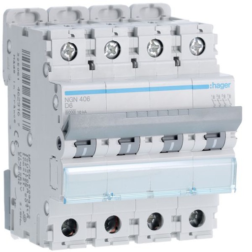 [HAG-NGN406] Disjoncteur 6A 4P 6-10kA Courbe D 4modules NGN406