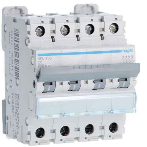 [HAG-NFN406] Disjoncteur 6A 4P 6-10kA Courbe C 4modules NFN406