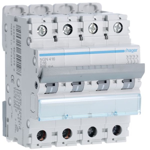 [HAG-NGN416] Disjoncteur 16A 4P 6-10kA Courbe D 4modules NGN416